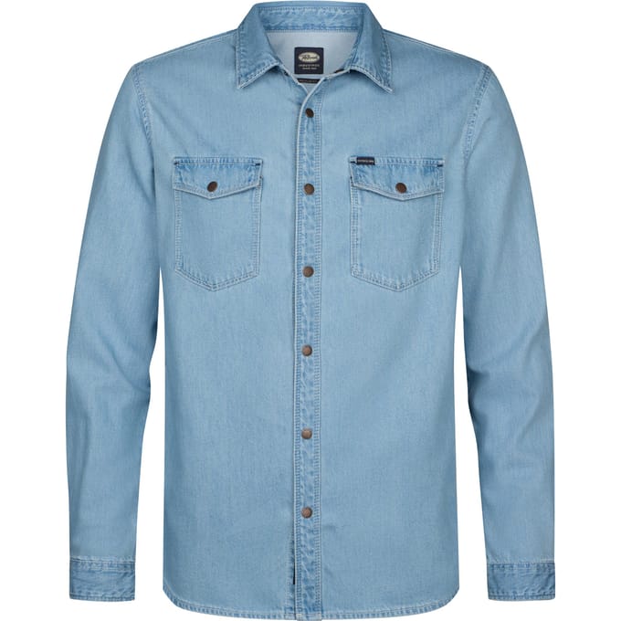 Petrol Industries - Heren Denim Overhemd Regular Vertex - Blauw - Maat M