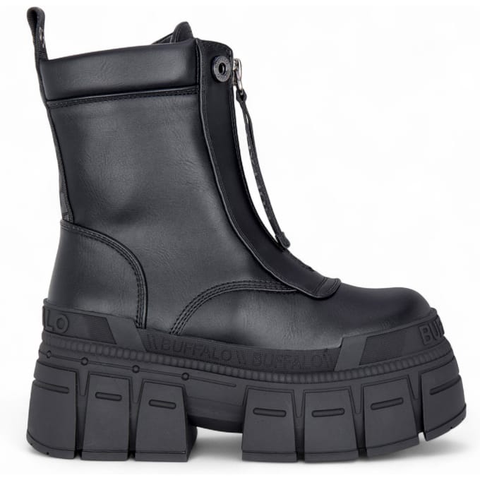 Buffalo Dames Zwarte Chunky Platform Front Zip Hoge Enkel Combat Boots - Gospher