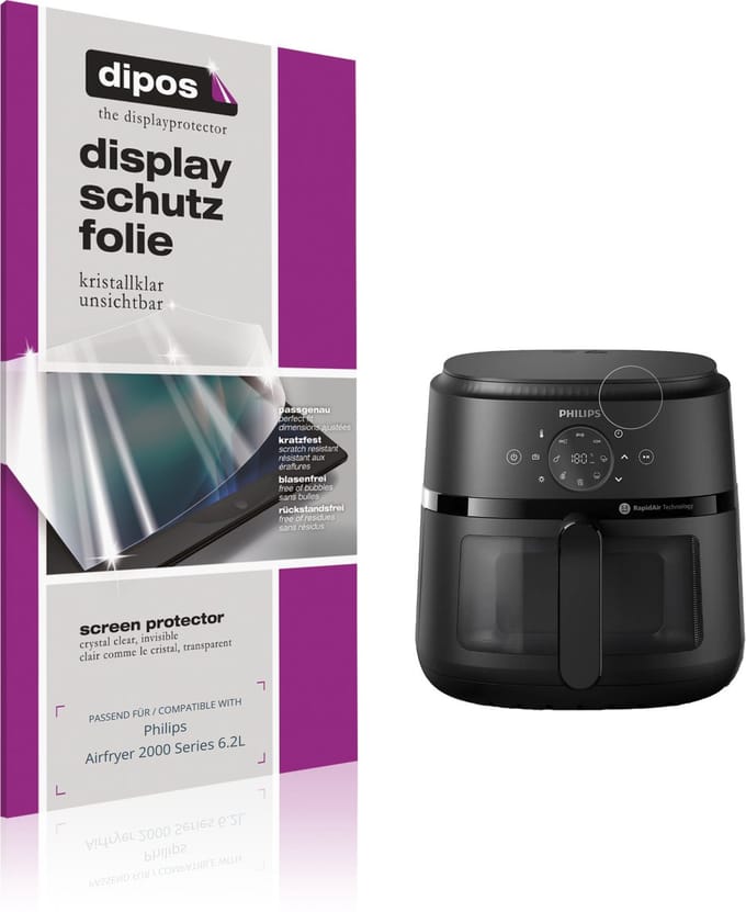 dipos – 2x Beschermfolie geschikt voor Philips Airfryer 2000 Series 6.2L | Krasbestendige & heldere Screenprotector Ultra-Thin