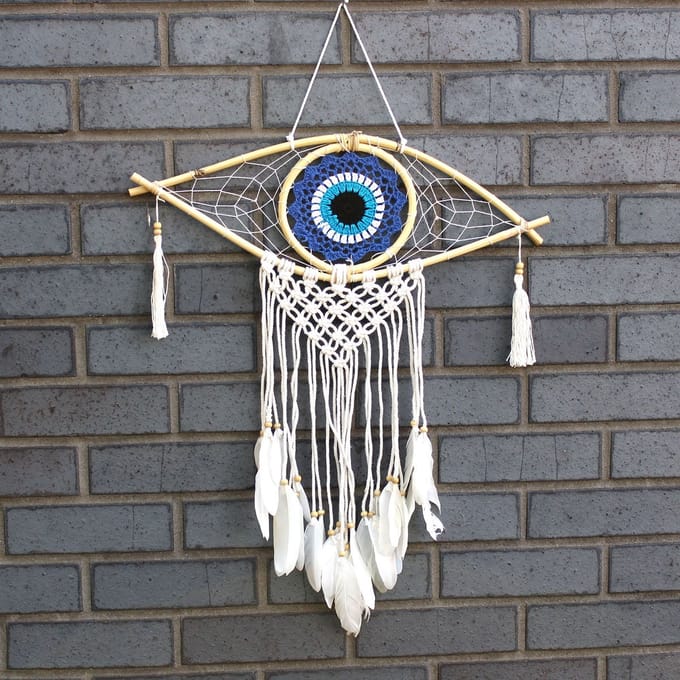 Bescherming Dromenvanger - Med Macramé Boze Oog Blauw/Wit/Zwart