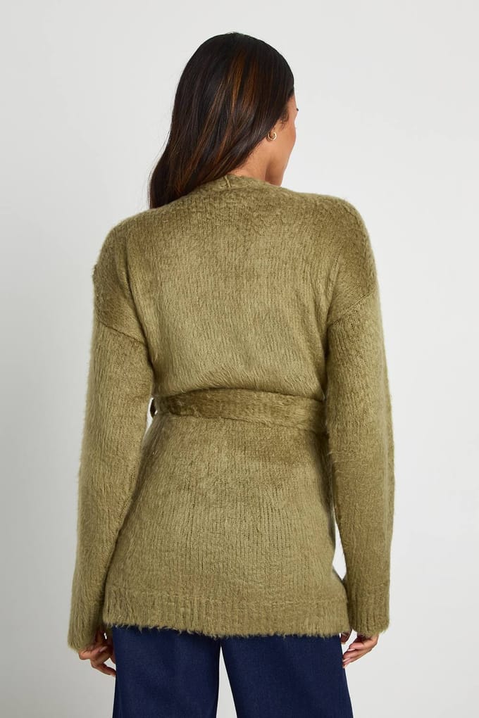 boohoo Dames Zwangerschaps Cardigan met pluizige riem | Kaki | Maat: Medium