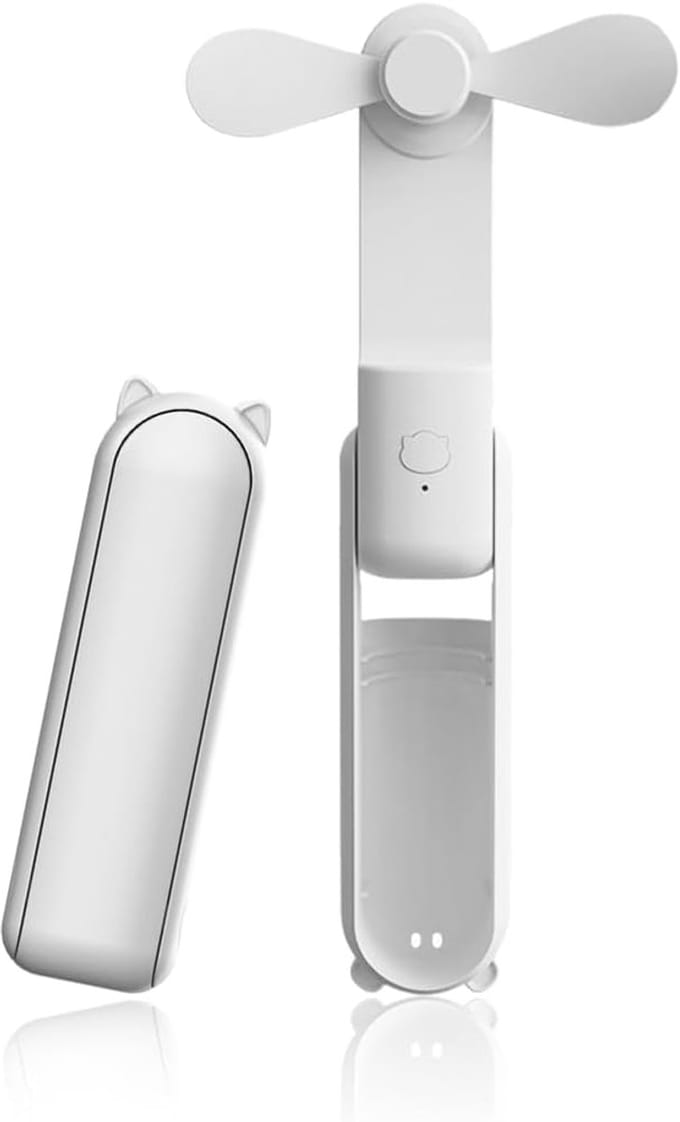 Mini-handventilator, draagbare stille ventilator met 2500 mAh powerbank, USB-oplaadbaar, max. 12-48 uur runtime, wit