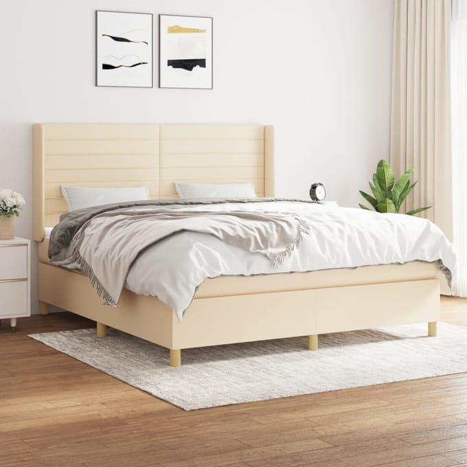 vidaXL - Boxspring - met - matras - stof - crèmekleurig - 160x200 - cm