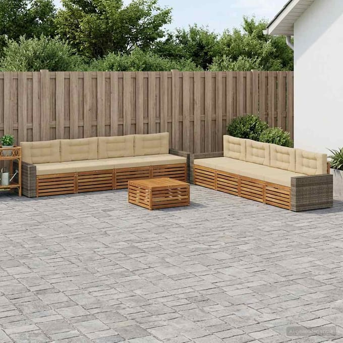 vidaXL - Buiten - bank - set - 9 - st - Natuurlijk - en - Beige - Polyester