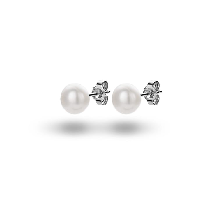 Twice As Nice Oorbellen in zilver, een parel van 7 mm Wit