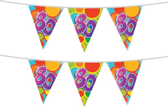 Haza Vlaggetjes 80 jaar - 2x stuks - leeftijd verjaardag - plastic 10m