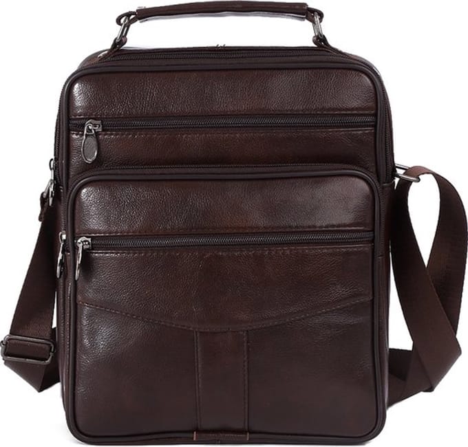 THL Design Leren Schoudertas Heren – Tussenmaat – Echt Leer – Bruin