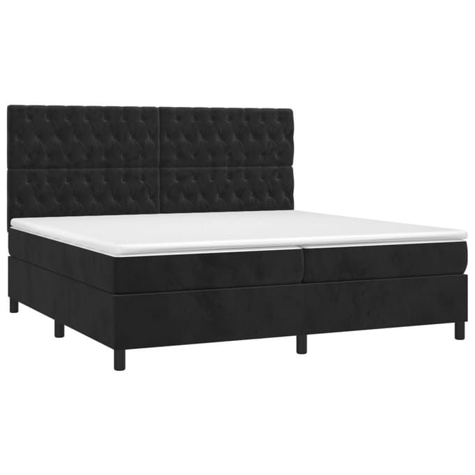 vidaXL - Boxspring - met - matras - en - LED - fluweel - zwart - 200x200 - cm