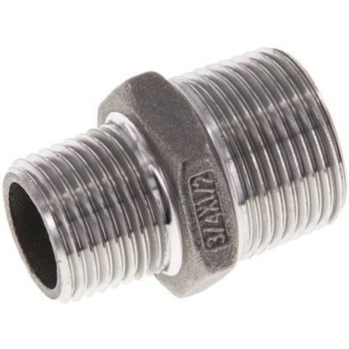 1/2'' NPT x 3/4'' NPT RVS Borstnippel 16 Bar