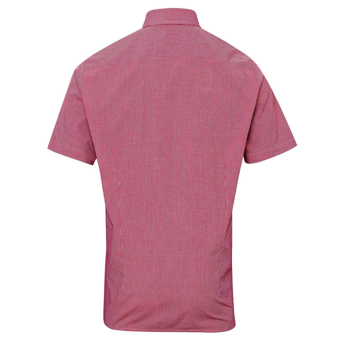 Premier Heren Micro Gingham geruit katoenen overhemd met korte mouwen (Rood/Wit)