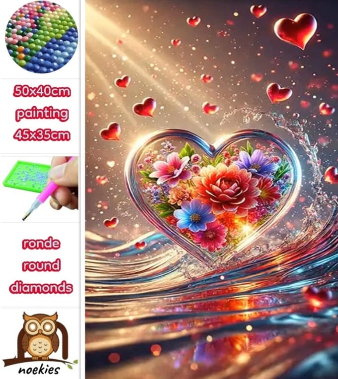 50x40cm Diamond Painting hart bloemen (rond) nr 92