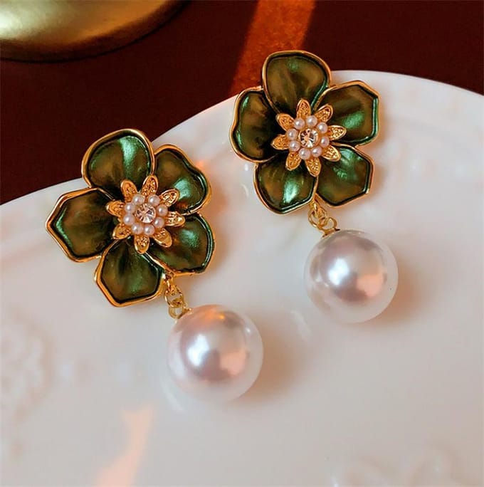 Boucle d'oreille Camélia Imitation Perle Mode pour Femmes Accessoires de Bijoux de Luxe brown