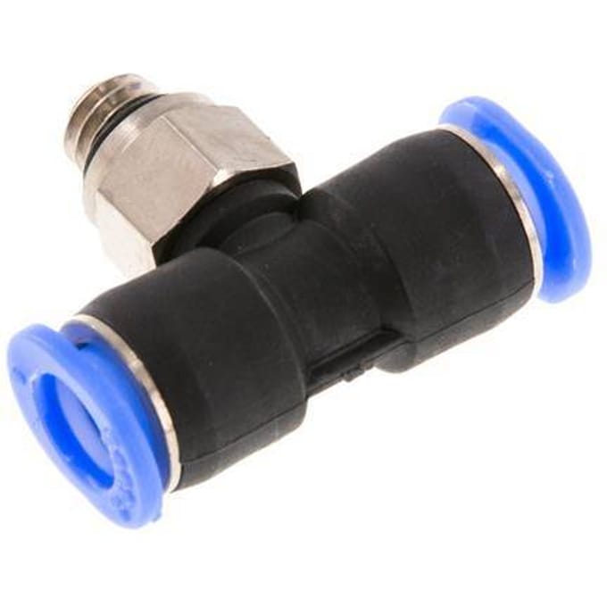 6mm x M 6 inline T-stuk Messing/PBT Insteekfitting Buitendraad Draaibaar Compact Ontwerp NBR [2 Stuks]