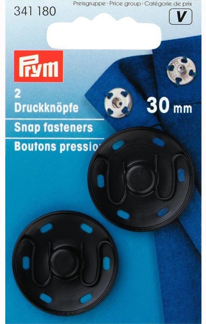 Aannaaidrukknopen 30 mm zwart - Aannaaidrukknopen - Prym