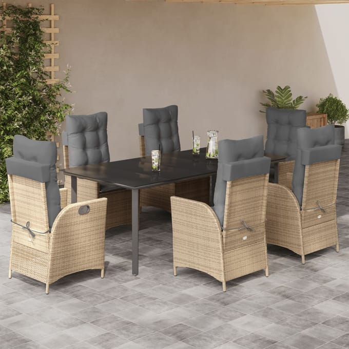 vidaXL - 7-delige - Tuinset - met - kussens - poly - rattan - beige
