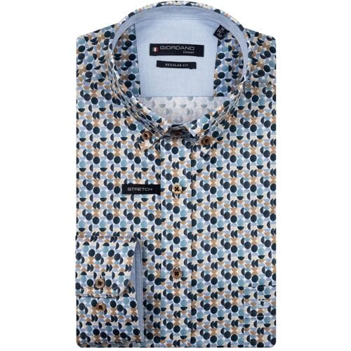 Giordano Overhemd Ivy Satin Stretch Geometric Fantasy Dots Navy-Multi / male