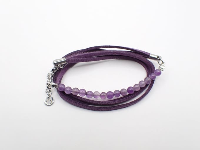 Colure® wikkelarmband met half edelsteen amethist suède donkerpaars