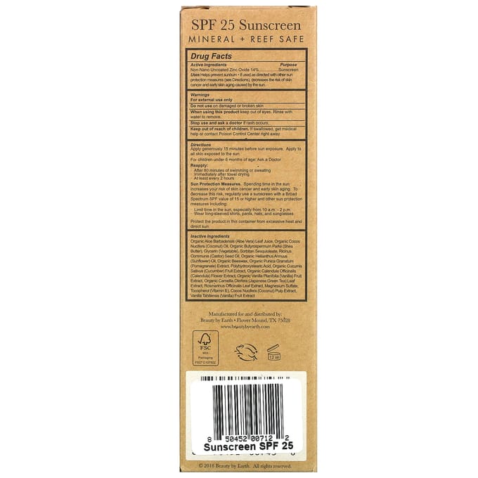 Minerale Zonnebrandcrème, SPF 25 Zinkoxide UV-bescherming, 118 ml (4 fl oz) yellow