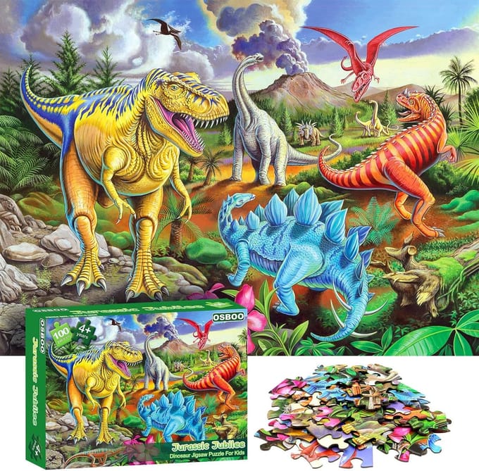 Dinosaurpuzzel 100 stukjes - 41 x 28 cm groot - Kinderen - Hoogwaardige kwaliteit - Kleurrijk