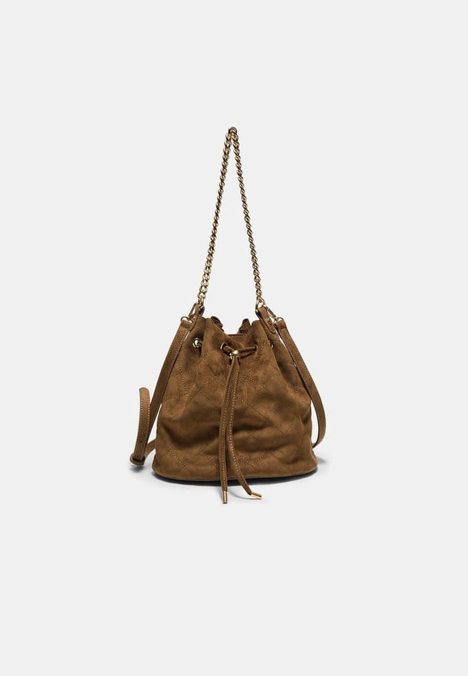 Stradivarius Doorgestikte bucket-schoudertas  Bruin OS