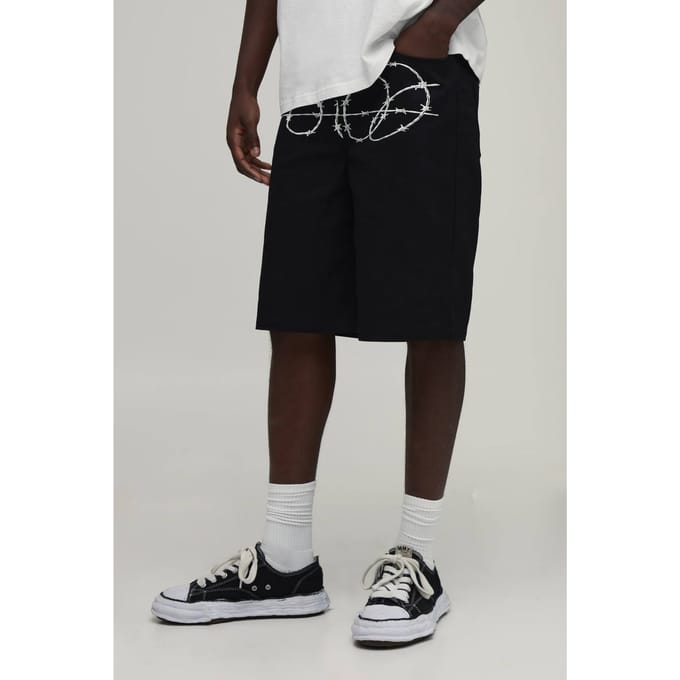 Ontspannen Pasvorm Middellange Short Met Prikkeldraadprint | Black | Size 32