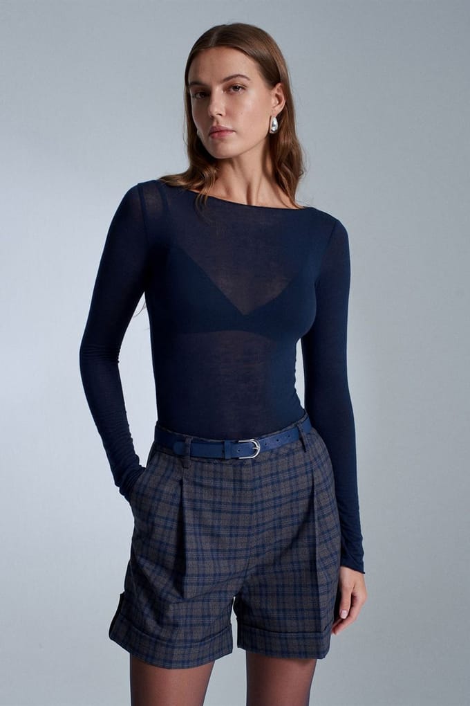 Slim Fit Bootluik Lange Mouw Gebreide Blouse