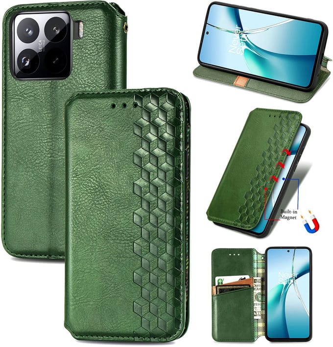 Luxe PU Lederen Ruitpatroon Wallet Case + Glas Screenprotector voor Xiaomi 15 _ Groen