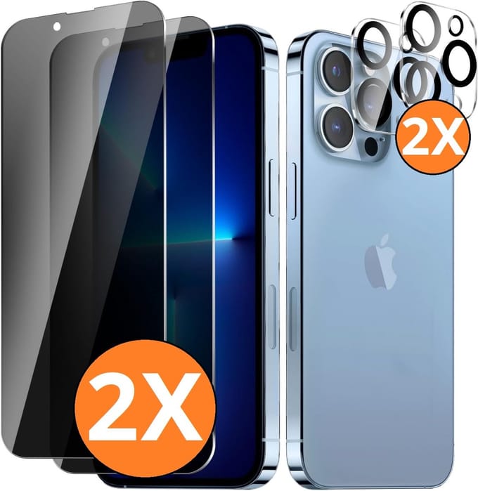 Privacy screenprotector Geschikt voor iPhone 13 Pro - screenprotector Privacy Met iPhone 13 Pro camera lens - Complete bescherming voor iPhone 13 Pro – scherm en camera in één set - 2X