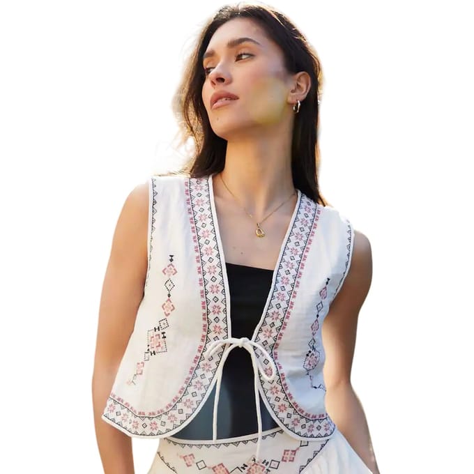Threadbare Dames Geometrisch Patroon Vest (Crème)