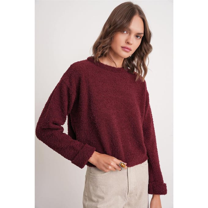 Pluche Textuur Crop Brei Trui