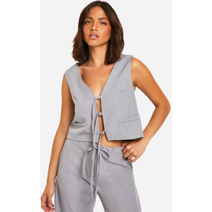 boohoo Dames Tie Front Tailored Waistcoat | Grey Marl | Maat: 6