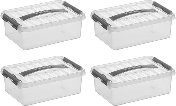 Sunware Q-Line opbergbox 4L - Set van 4 - Transparant/grijs