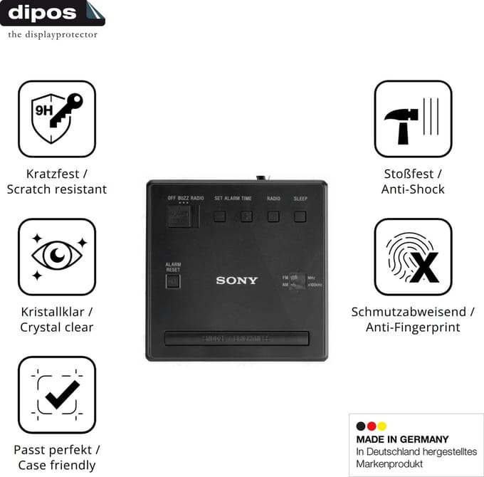 dipos – 2x Pantserfolie geschikt voor Sony ICF-C1 | 9H Screenprotector