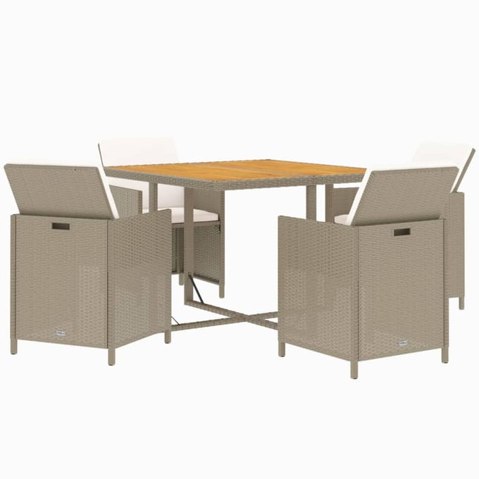 vidaXL - 5-delige - Tuinset - met - kussens - poly - rattan - beige