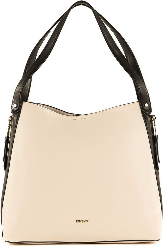DKNY Leren Schoudertas Zoey Shopper Ivory Multi Wit