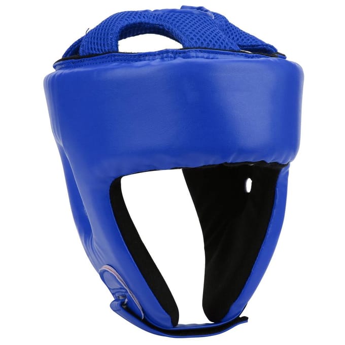 Bokszakhelm PU Leer Verstelbare Hoofdbeschermer Sanda Kickboksen Training Verdediging S 8.9x1.5in blauw