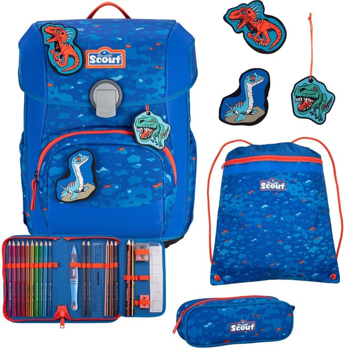 Scout Schooltas Superflash Neo Set 4-delig Blue Dino Blauw