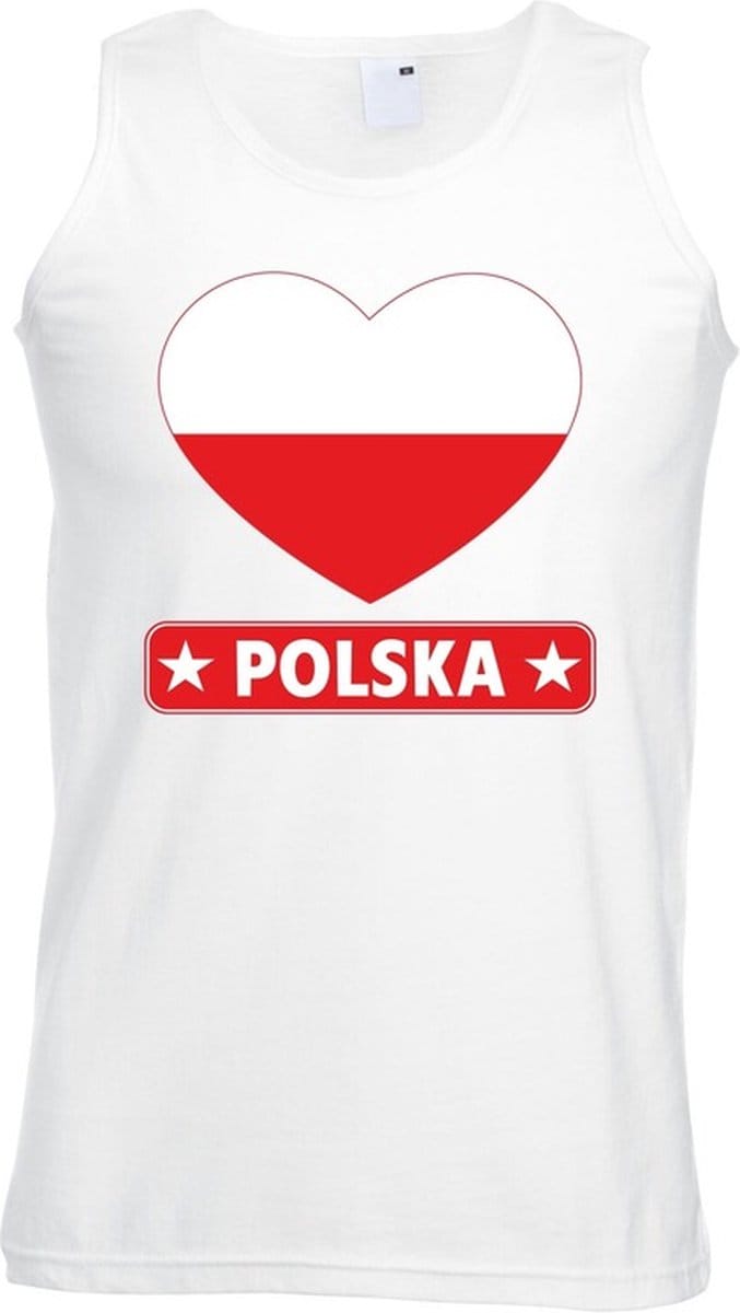 Polen singlet shirt/ tanktop met Poolse vlag in hart wit heren M