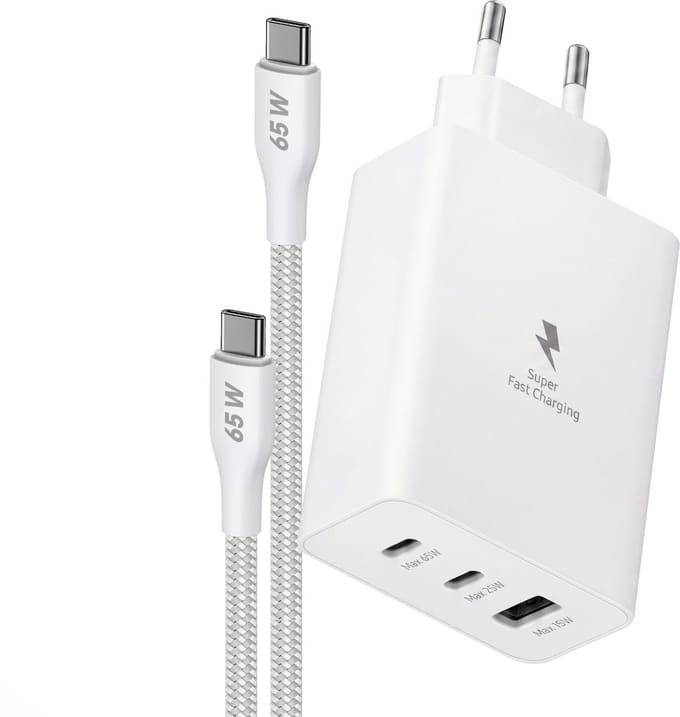 Phreeze USB C Adapter 3 Poorten + USB C Kabel 1M - USB-C naar USB-C - Snellader - Telefoon Oplader - Laptop Oplader USB-C - Wit