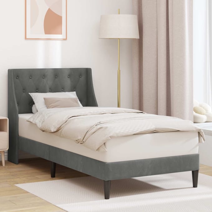 vidaXL - Bedframe - met - hoofdeinde - Donkergrijs - 90 - x - 190 - cm - Fluweel