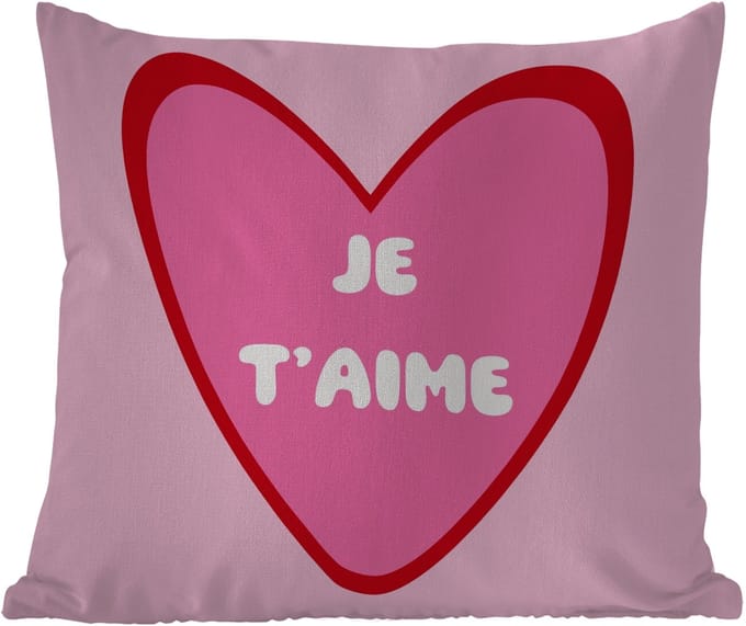 Buitenkussen - Hart - Frans - Valentijn - Roze - 45x45 cm - Weerbestendig