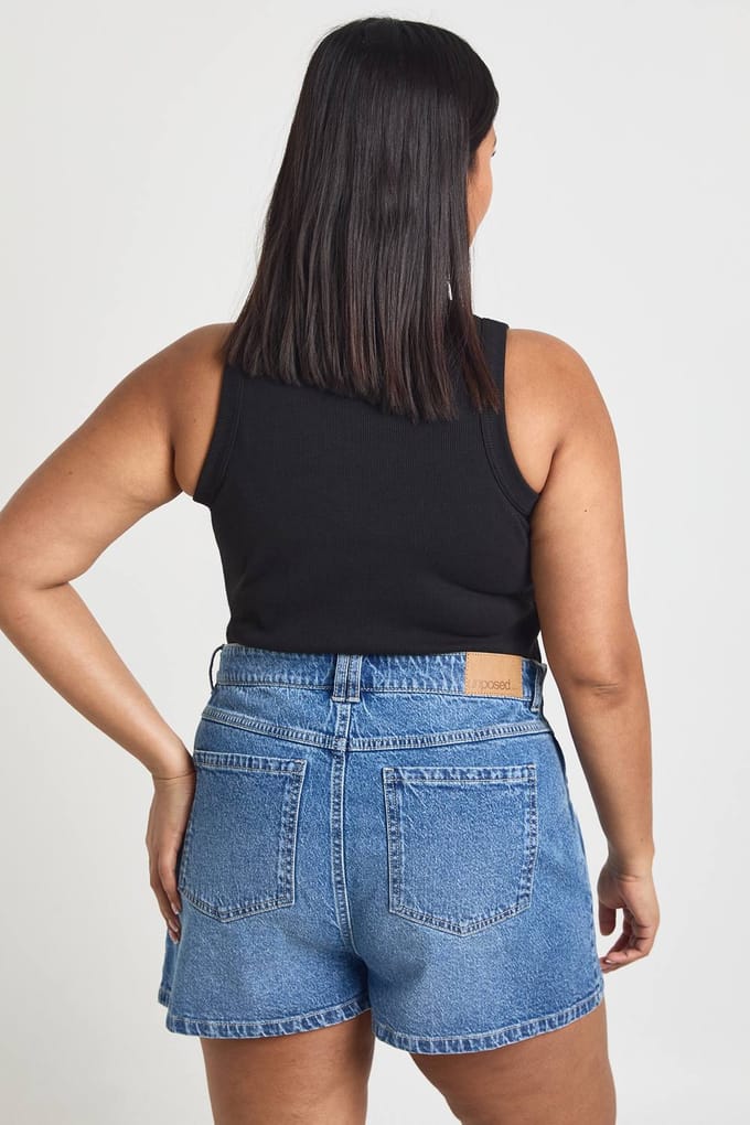 boohoo Dames Plus Denim Skort | Medium Gebleekt | Maat: 56