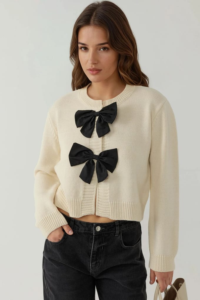 Dikke Gebreide Crew Neck Cardigan met Strikdetail