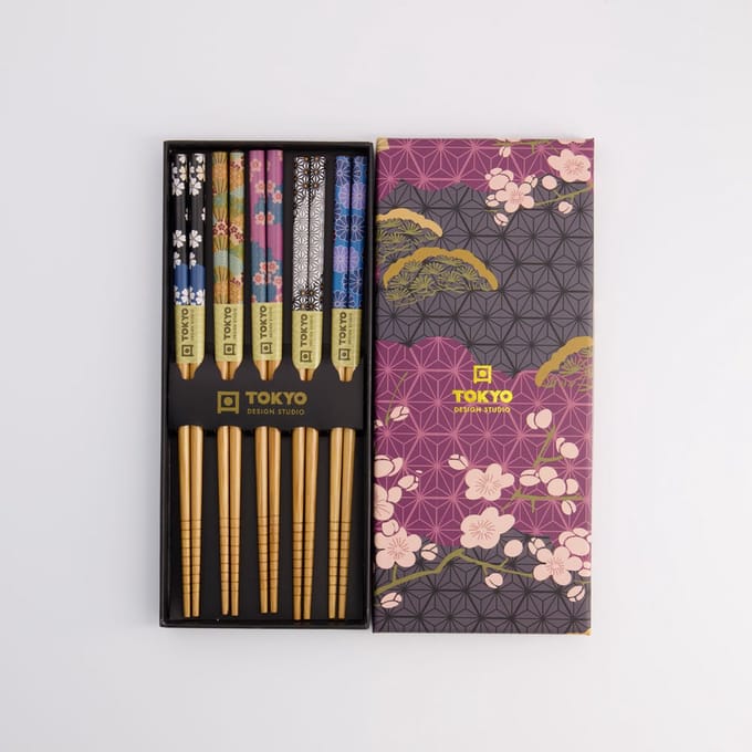 Tokyo Design Studio – Eetstokjes Cadeauset – Bloemen – 5 Paar – 23 cm