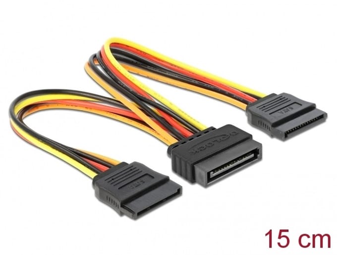 Delock Cable Power SATA 15 pin plug > 2 x Power SATA 15 pin receptacle 15 cm