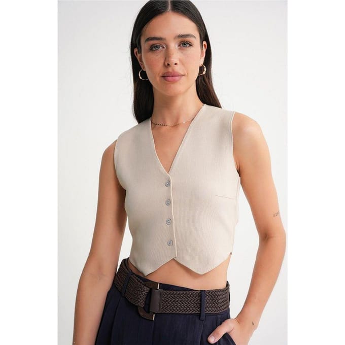V-hals Knopjes Crop Vest