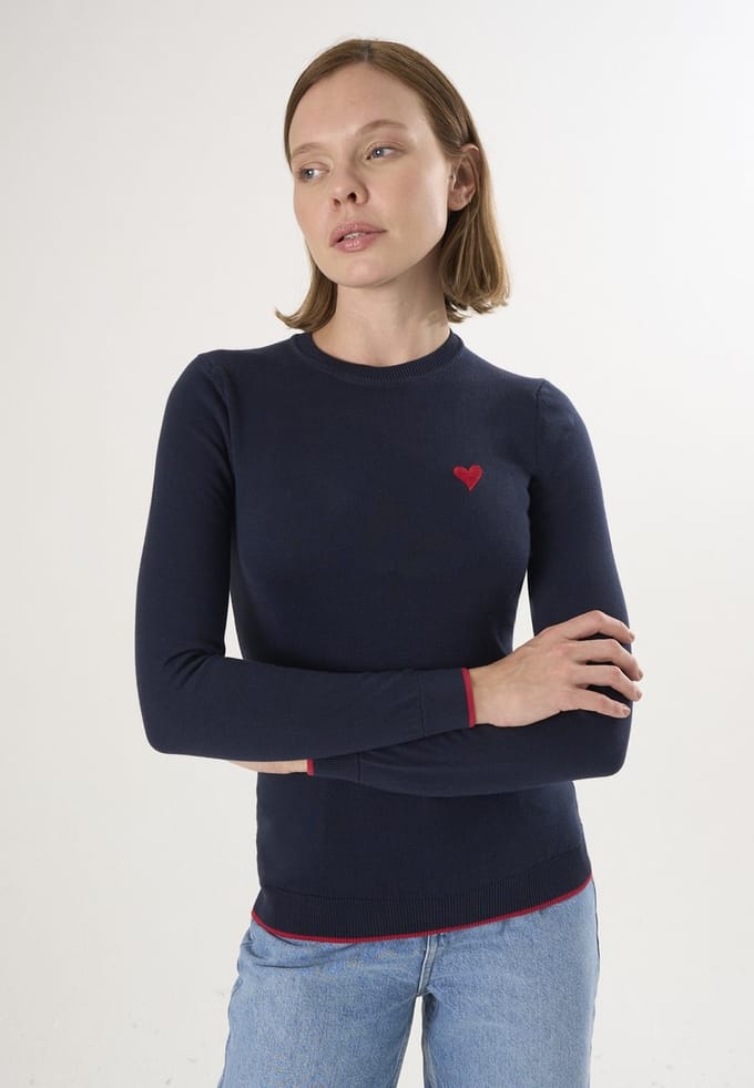 Felix Hardy Ronde Hals Trui - Pullover - Sweater - %100 Katoen Dames Navy - M