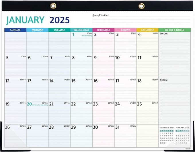 Grote Bureaukalender 2025-2026, 18 Maanden, Multicolor