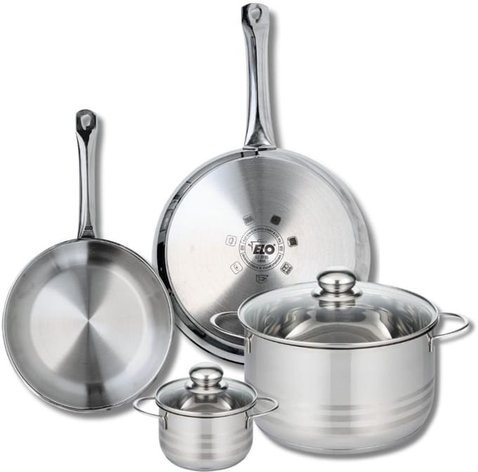Set van 2 Koekenpannen 24 en 28 cm en 2 kookpotten 12 en 24 cm Elo Profi Brillant