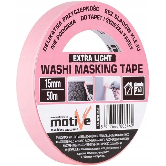 Washi Masking Tape Extra Light Roze 15mm x 50m - Delicaat & Precisie